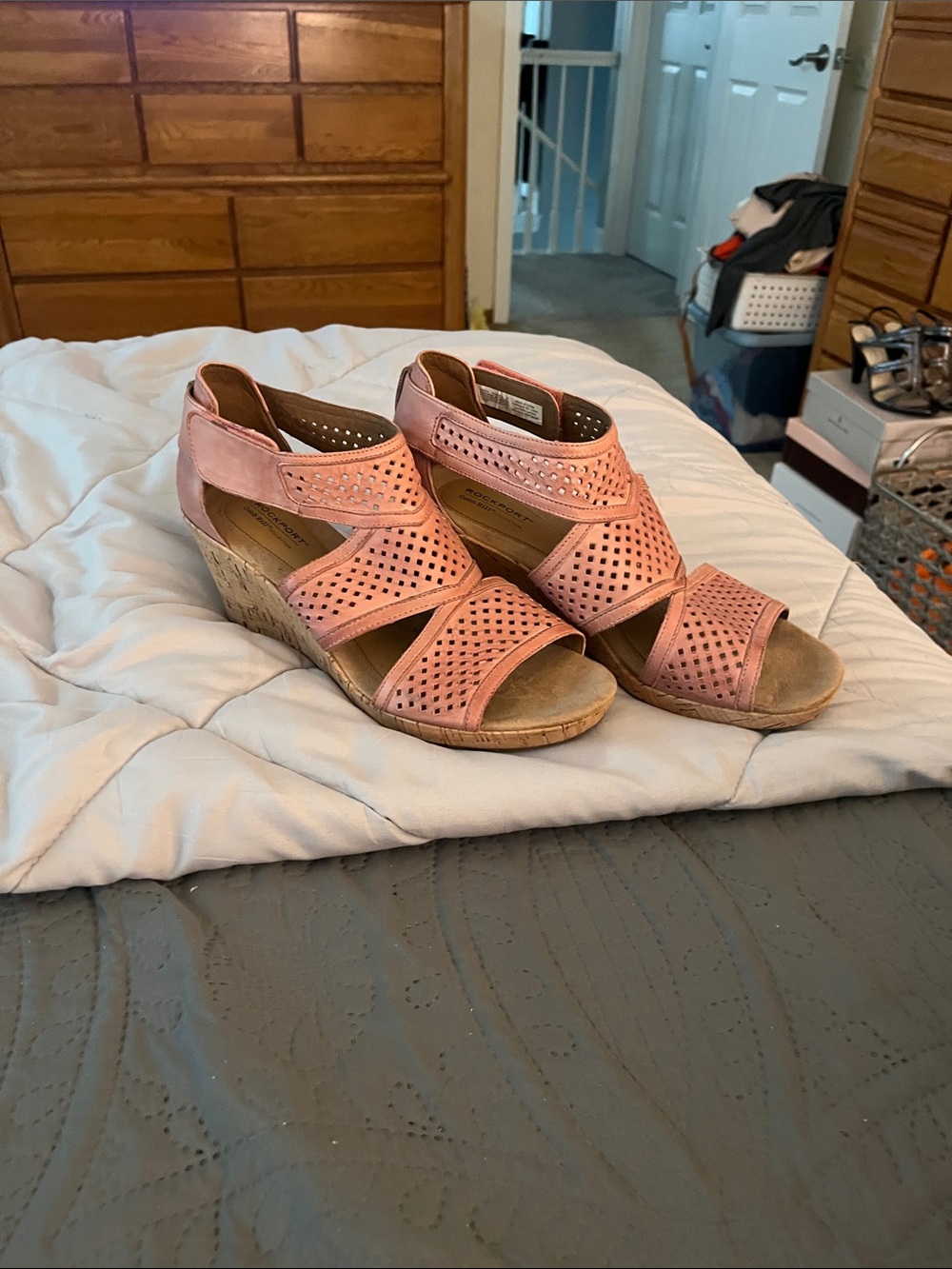 Rockport, Cobb Hill Collection Breathable Pink Perforated Wedge Sandals